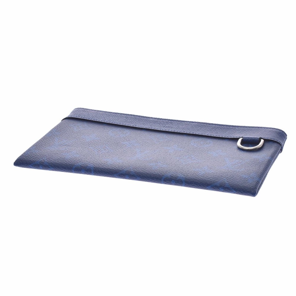 LOUIS VUITTON Taiga Rama Pochette Discovery Cobalt Blue Leather Clutch Bag - Picture 3 of 11